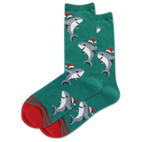 HOTSOX Women's Shark with Santa Hat Crew Socks thumbnail