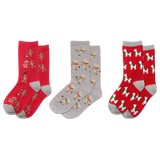 HOTSOX Kid's Holiday Gingerbread, Llamas, Ice Skating Reindeer Crew Socks 3 Pair Pack