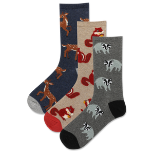 HOTSOX Women's Fuzzy Woodland Animals Crew Sock 3 Pack Gift Box