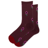 HOTSOX Women's Red Flower Wool Crew Sock