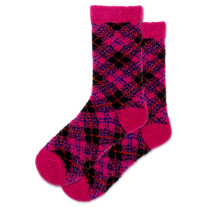 HOTSOX Women's Diagonal Plaid Feathery Boot Crew Sock